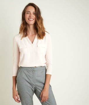 Picture of GENNA V-NECK DUAL-FABRIC BLOUSE